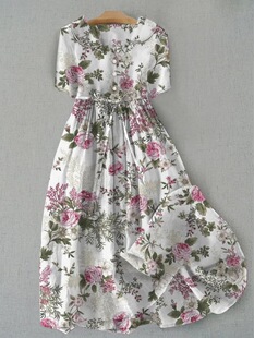 Hot Cross Border Independent Station Amazon Shirt dress Women Casual Floral Print 3D Half Sleeve Long Dress