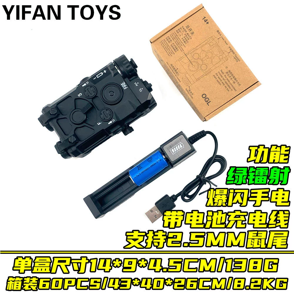 Universal battery case with laser, flashlight, lights for monitor, wire control, A2