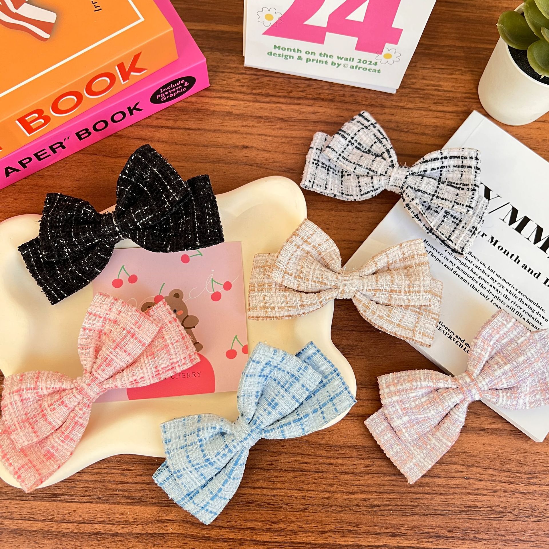 小香風髮飾雙層立體蝴蝶結髮夾鴨嘴夾發卡高級感氣質邊夾馬尾夾子