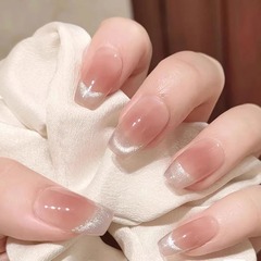 微笑法式貓眼穿戴甲冰透純欲顯白高級感美甲貼片分碼成品指甲貼