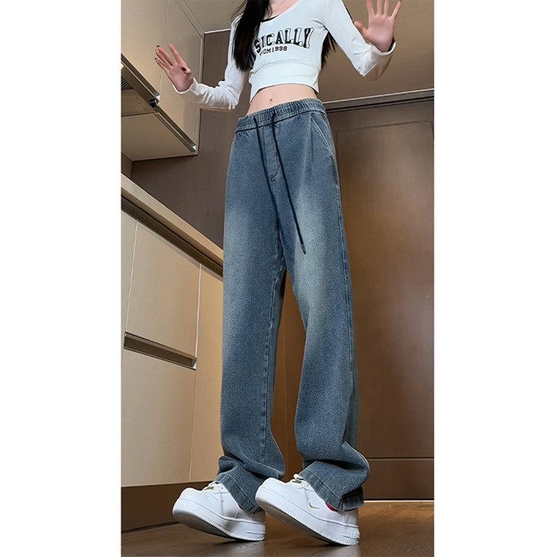 2024 Starry Sky Pattern Washed Jeans for Women American High Street Vibe Tall Extended Version Pants Loose Straight Pants