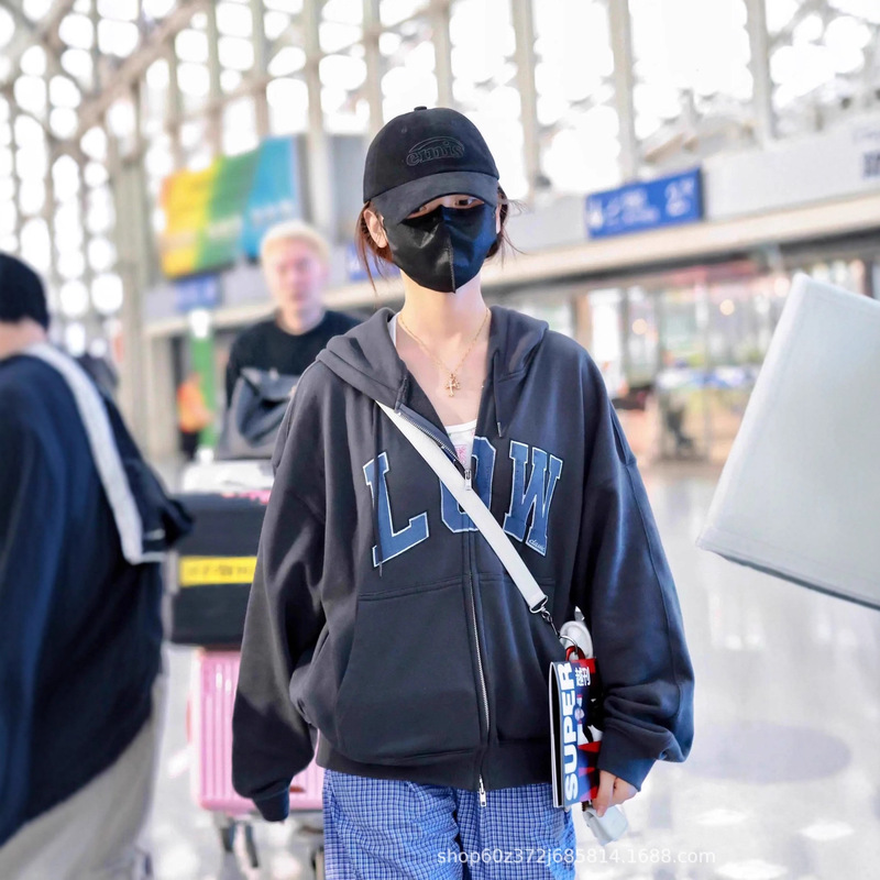 In Stock 25 Early Autumn New Arrivals Korean Niche Design Letter Print Casual Loose Hooded Cardigan Sweatshirt Women's Top