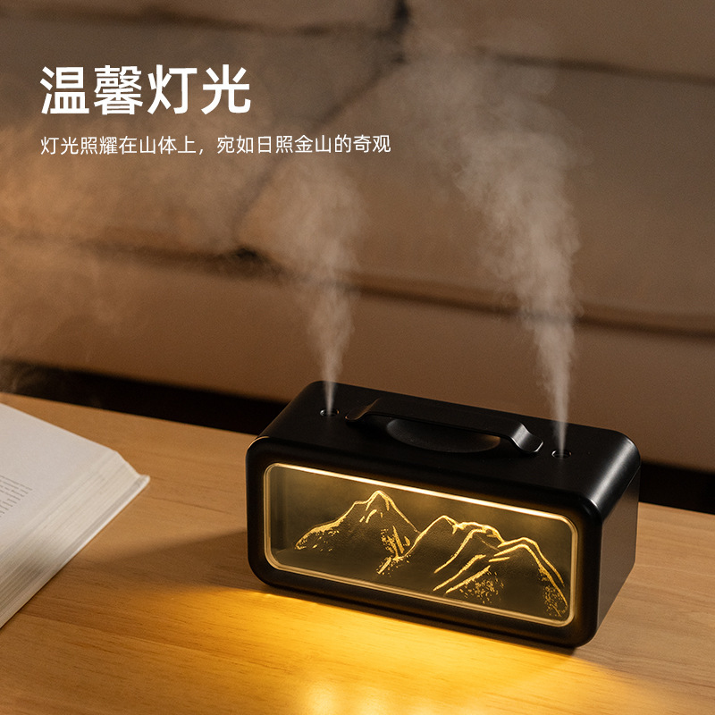 跨境新款雪山加湿器创意氛围灯小型家用桌面双喷加湿器USB便携补|undefined