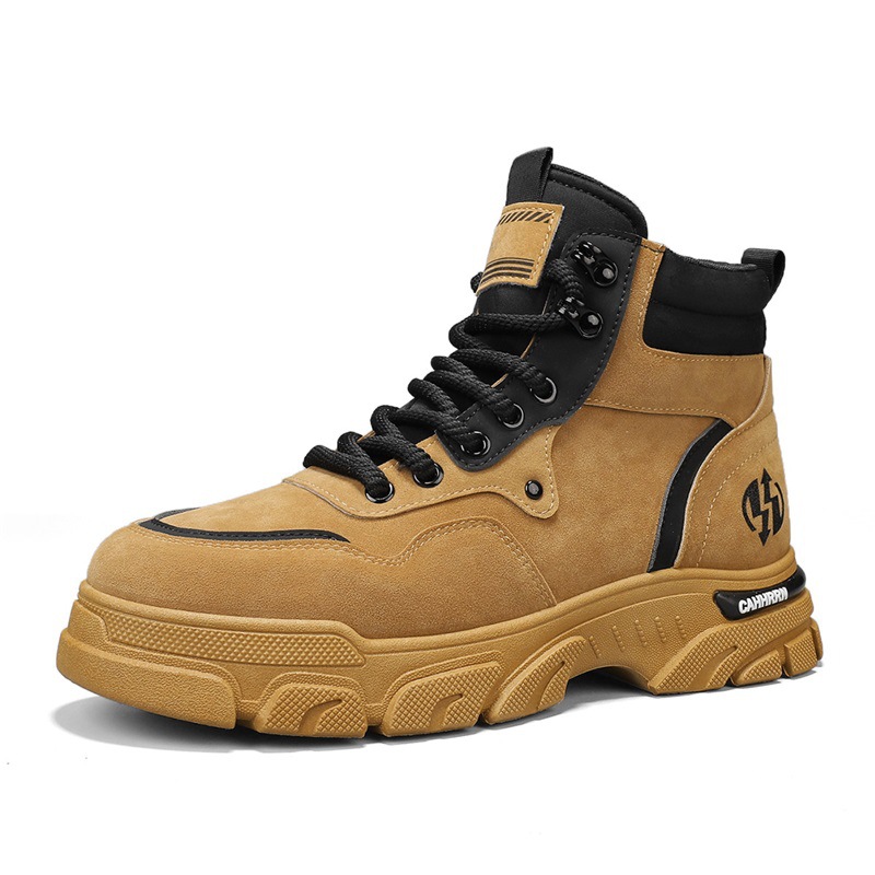 Botas de cuero para hombre de otoño e invierno moda nuevo estilo punta redonda aumento de cordones deportes al aire libre locomotora ruibarbo botas Martin botas para hombre