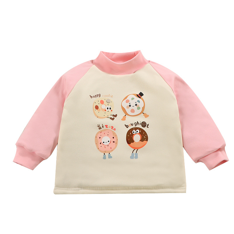 Niños de aumento de temperatura camisa de fondo de cuello medio alto camisa de fondo caliente bebé lindo dibujos animados invierno chaqueta de algodón
