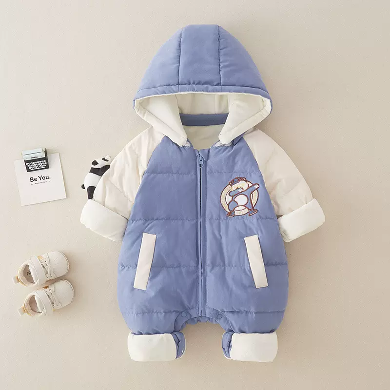 婴儿羽绒服连体衣冬季暖和男宝宝外出服加厚加绒爬爬服儿童衣服