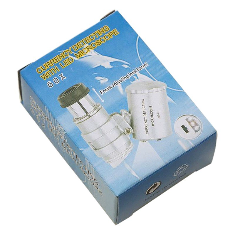 Микроскоп для проверки валюты с 60-кратным увеличением, лупа для оценки ювелирных изделий MG9882 с высоким увеличением, светодиодной подсветкой и кожаным чехлом в комплекте.