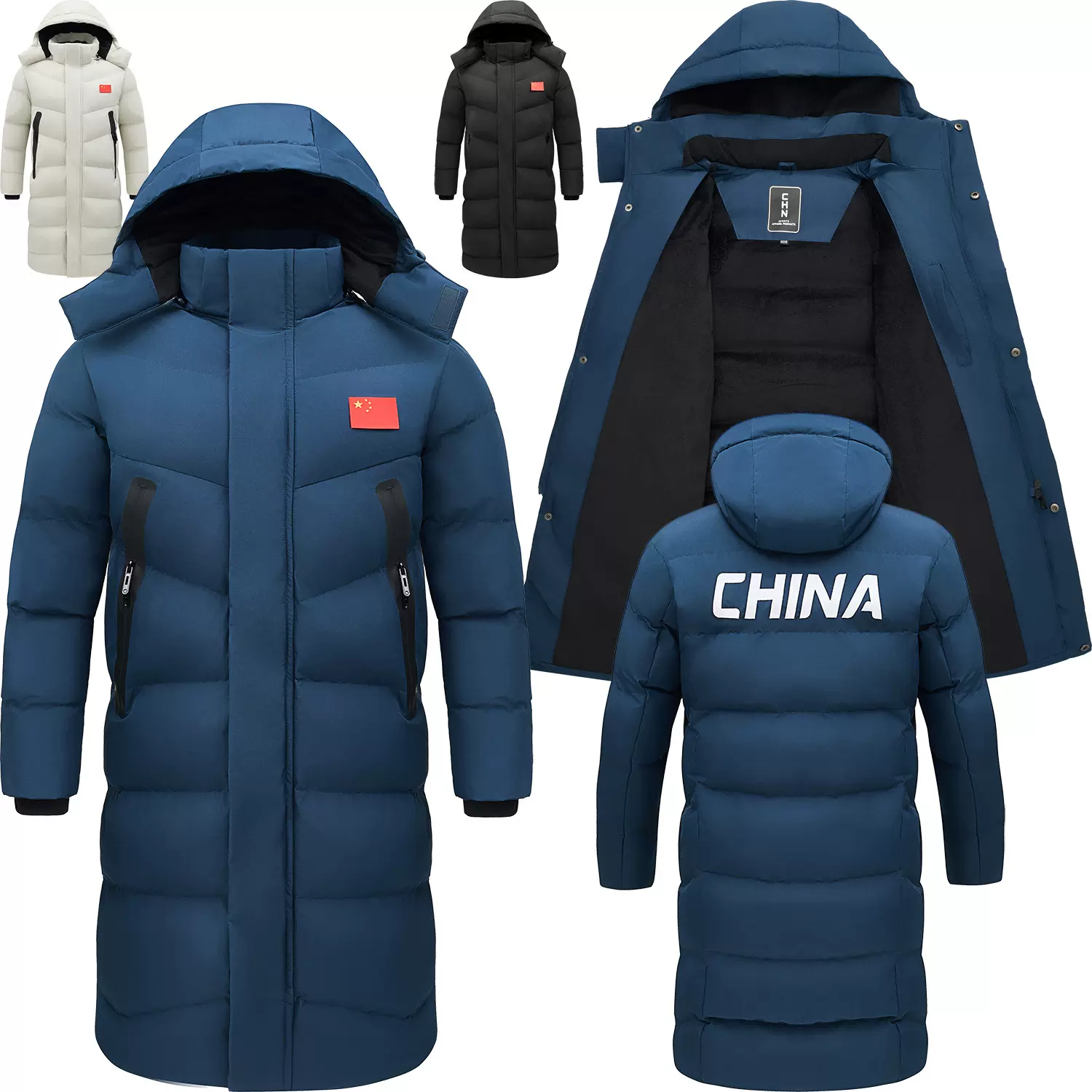中国队冬训长款运动大衣男女儿童长袄加绒羽绒棉服游泳厚外套定制