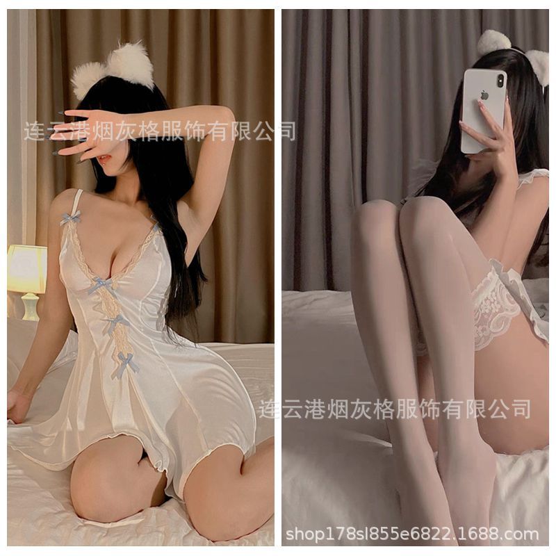 Otoño chic sexy Lencería encaje ahueca hacia fuera puro deseo chica pijamas verano sala privada Correa sexy camisón de casa