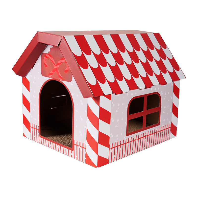 Nido de Navidad, papel corrugado encriptado, resistente al desgaste, sin caspa, tablero de raspado para gatos, casa para gatos, casa para gatos, nido para mascotas multifuncional de doble uso