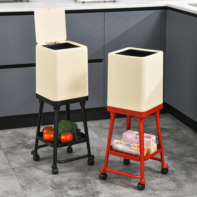 No-Bending Household Trash Can for Living Room, High-Legged Trash Bin for Toilet and Bathroom, Large Capacity with Lid