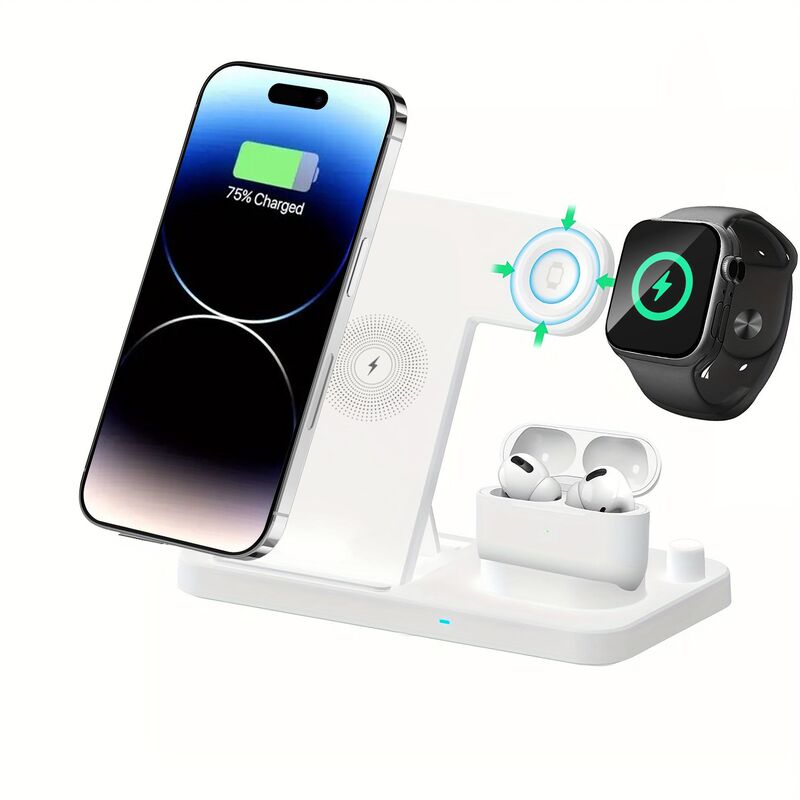 新しい折りたたみ式スリーインワンワイヤレス充電器携帯電話ワイヤレス高速充電スタンド時計ヘッドフォン充電器|undefined