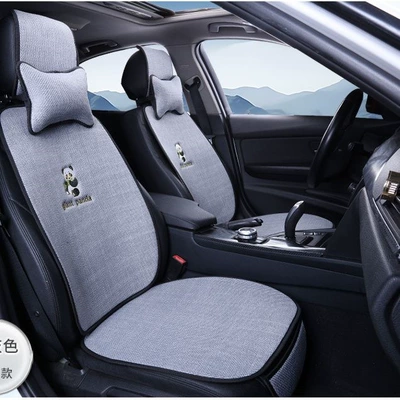New Linen Car Seat Cushion, Universal for, Four Seasons Pad - light-gray-driver-and-passenger-seats-plus-two-neck-pillows-default-item