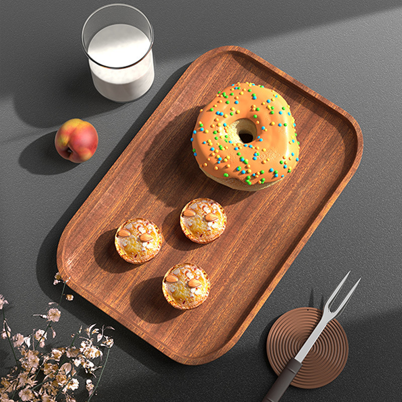 [Good Goods Strictly Selected] Ebony Tray Wooden Plate Japanese Rectangular Dinner Plate Cake Coffee Tea Plate Wooden Dish