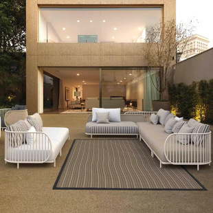 Courtyard Outdoor Sofa Rattan Chair Single Braided Rope Terrace Outdoor Balcony Chair Villa B&B Furniture Coffee Table Combination