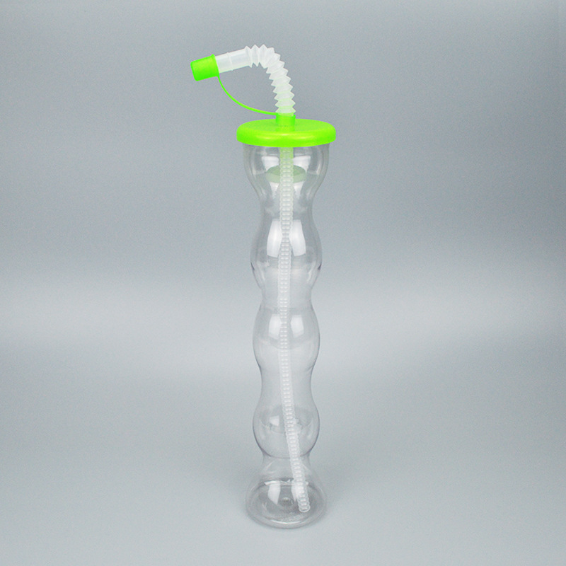 森诺葫芦型PET饮料水杯塑料瓶450ml饮料瓶茶杯带盖带吸管量大从优