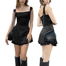 2023亚马逊外贸新款抹胸 网纱女式吊带性感黑色。连衣裙 一件代发