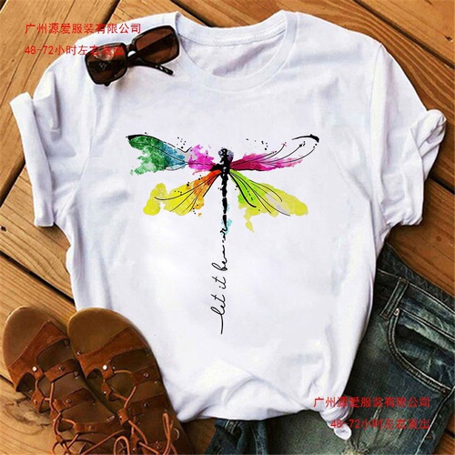 European-sized cotton T women's butterfly tree print Harajuku t-shirt round collar top short-sleeved casual summer t-shirt European and American temperament