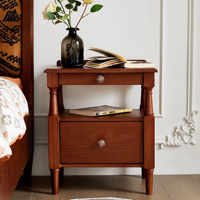 Danvance estilo francés retro mesa de cabecera de madera sólida de cera blanca dormitorio principal de madera sólida estilo medieval mesa de cabecera de cama