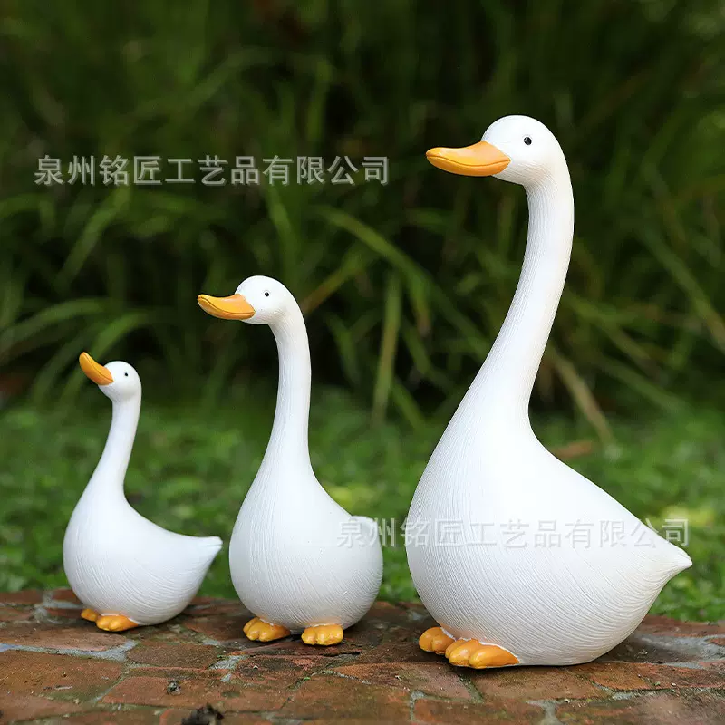 仿真长脖白鸭子摆件户外一家庭院田花园家居可爱卡通动物树脂装饰