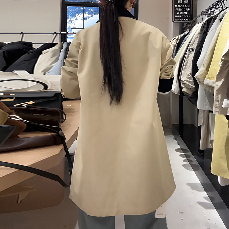 官图 2025春秋中长款拼接撞色风衣韩版宽松小个子显瘦休闲外套女|undefined