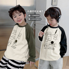 小板牙男童印花長袖t恤春裝春秋款童裝上衣小童打底衫春季潮X4374