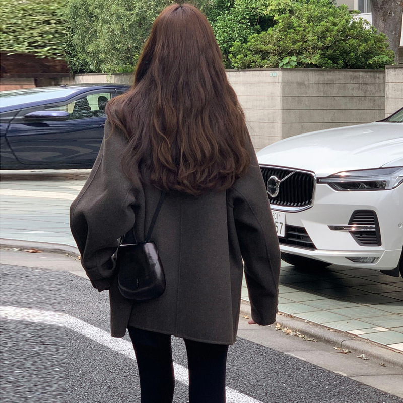 INS博主款法式气质复古翻领单排扣中长款毛呢外套女宽松休闲上衣|undefined