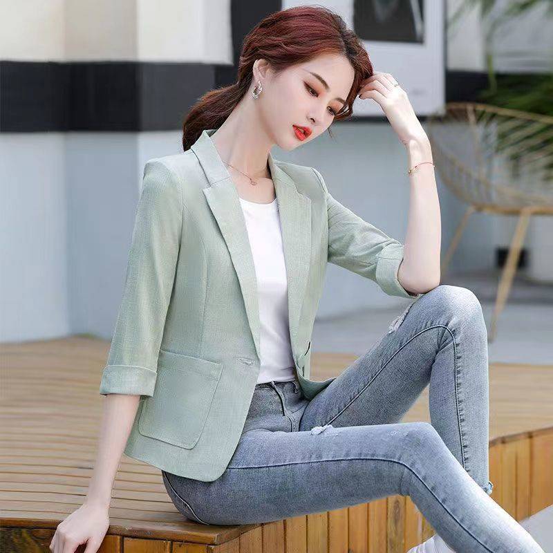 Linen Blazer Women's Spring and Summer Short Style Simple New Style 2025 Casual Slim Top Thin Style