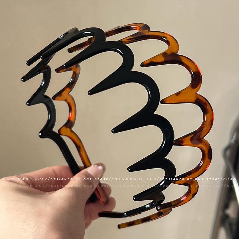 2024 New Hair Accessories with Toothed Anti-Slip Broken Hair Finishing Clip Large Wave Hair Hoop High Skull Headband Bangs Hairpin