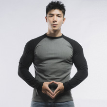 春秋肌肉新款男士运动休闲跑步健身房锻炼拼色双面德绒舒适长袖