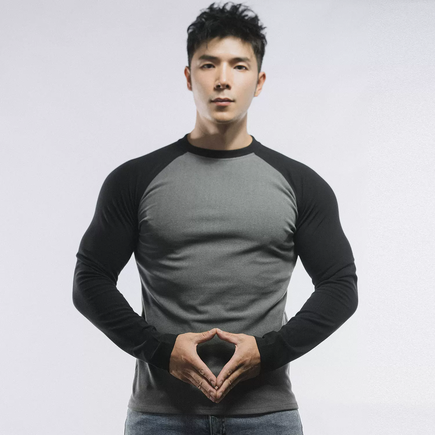 春秋肌肉新款男士运动休闲跑步健身房锻炼拼色双面德绒舒适长袖