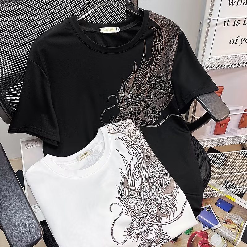 Spiritual Boy Hot Drilling Shoulder Dragon Short-sleeved T-shirt Men's Half-sleeved Summer New T-shirt Internet Popular Same Style Fashionable Brand Short-sleeved Men Spiritual Boy Hot Drilling Shoulder Dragon Short-sleeved T-shirt Men's Half-sleeved Summer New T-shirt Internet Popular Same Style Fashionable Brand Short-sleeved Men