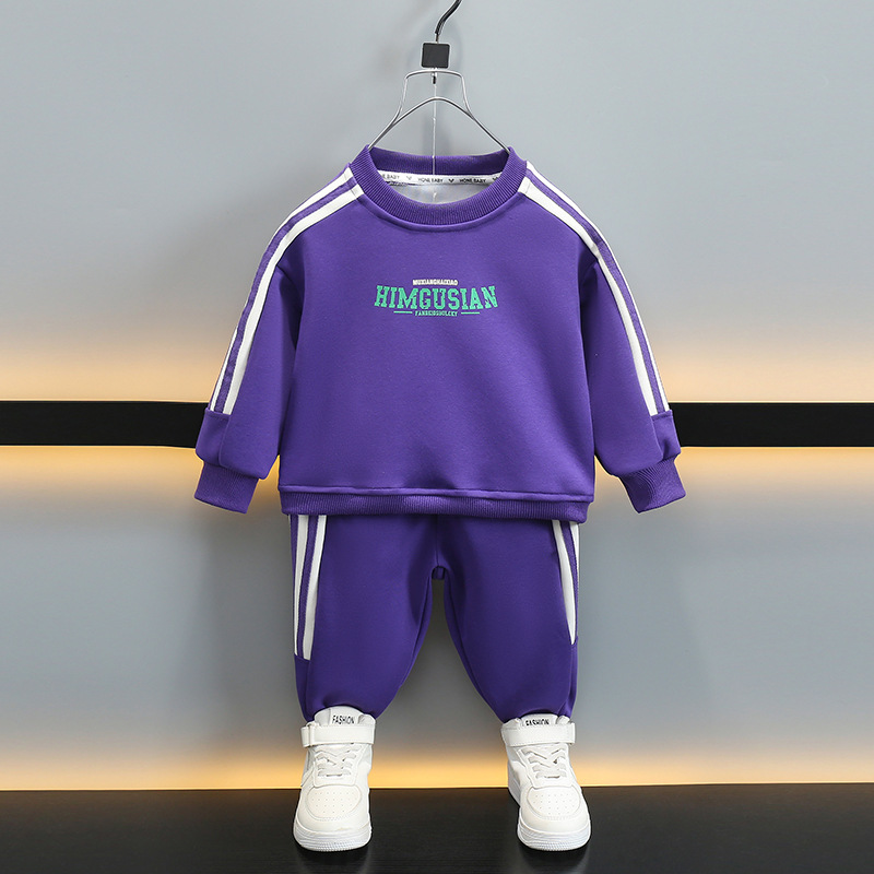 7077 traje de suéter para niños 2025 nueva ropa de primavera y otoño ropa de impresión de letras para niños traje de dos piezas de primavera para bebés