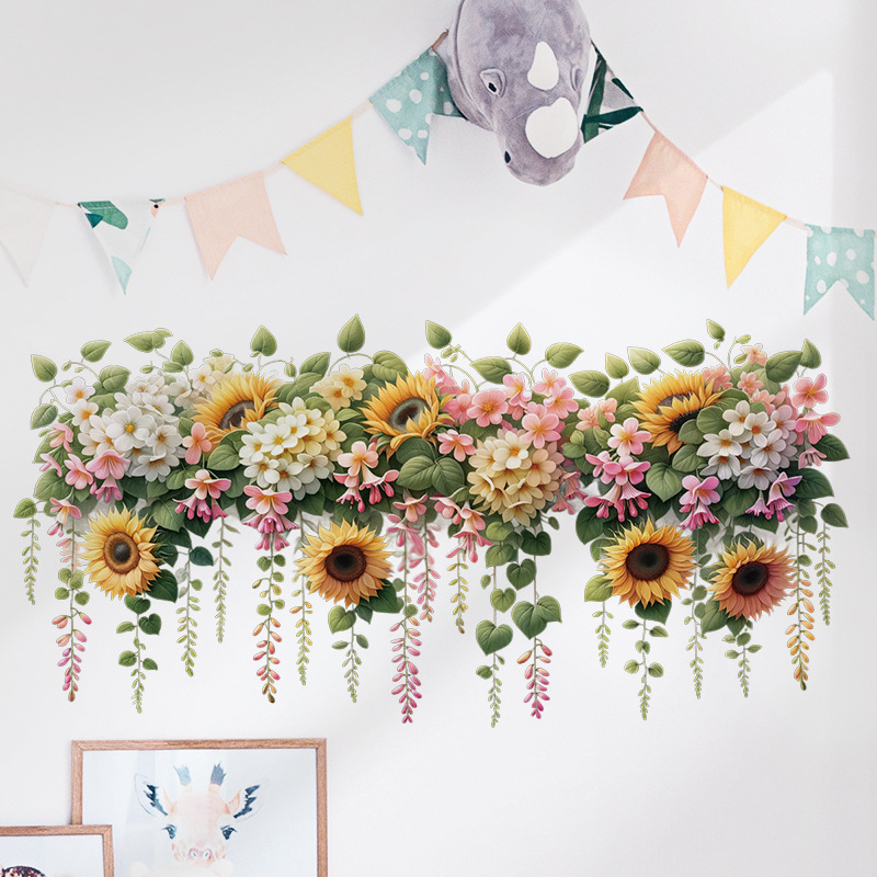 仿真花卉墙贴墙面腰线背景墙装饰可移除植物花朵贴画浴室玻璃贴纸