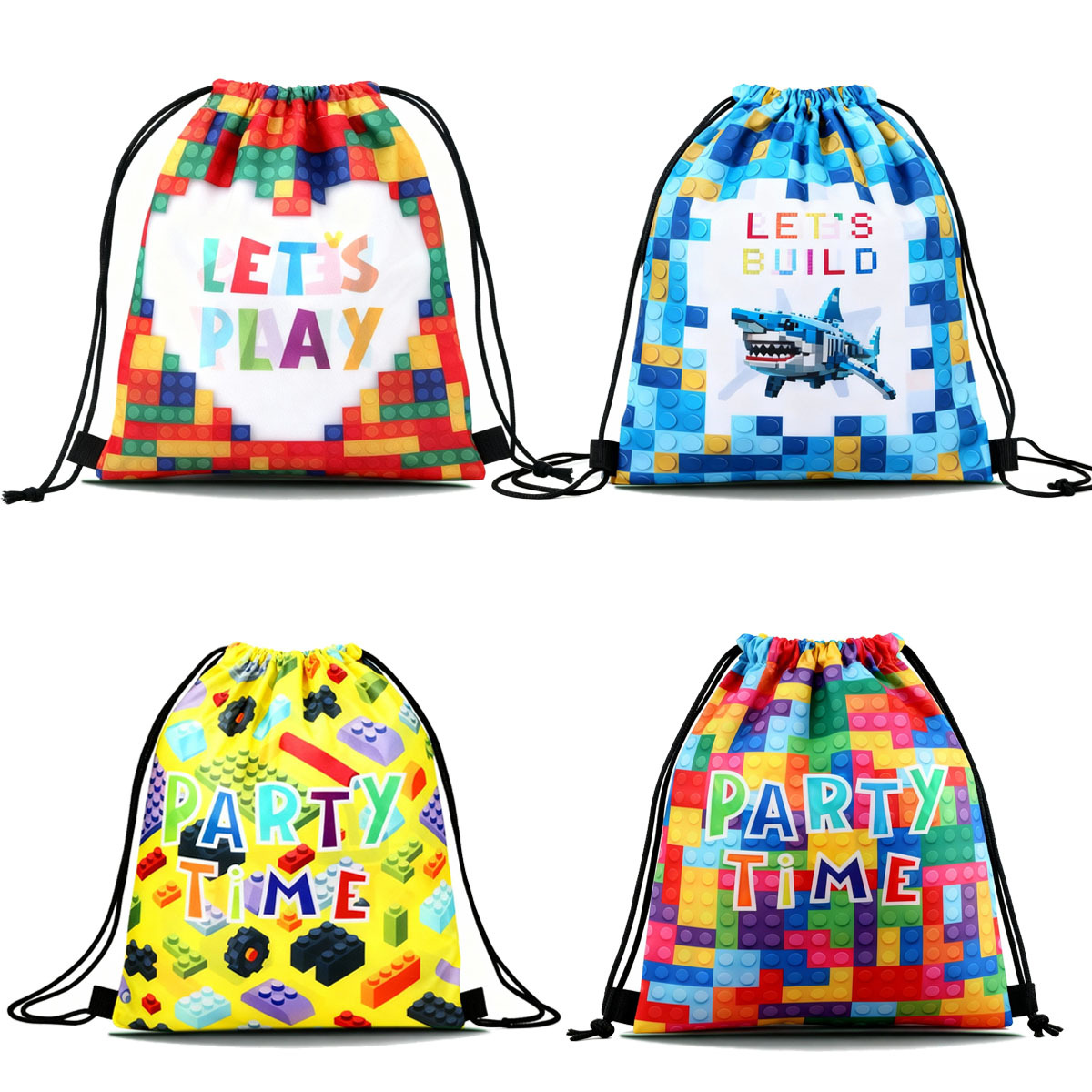 跨境积木款式儿童款抽绳袋 210D涤纶双肩背包卡通收纳束口袋代发
