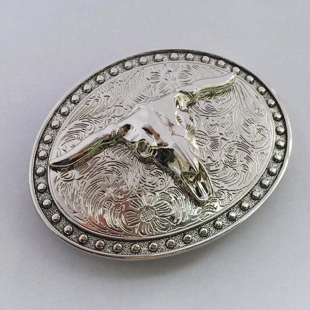 Alta calidad patrón de plata cubierta inferior Cabeza de Vaca aleación hebilla de cinturón estilo occidental americano hebilla de cinturón de comercio electrónico Venta caliente