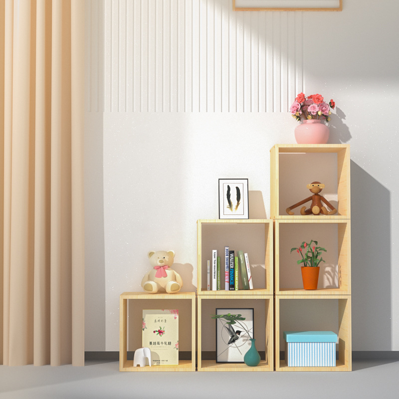 Pine Wood Bookcase Creative Grid Solid Wood Desktop Bookshelf Free Combination Picture Cabinet Toy Cabinet Floor Storage Cabinet R&