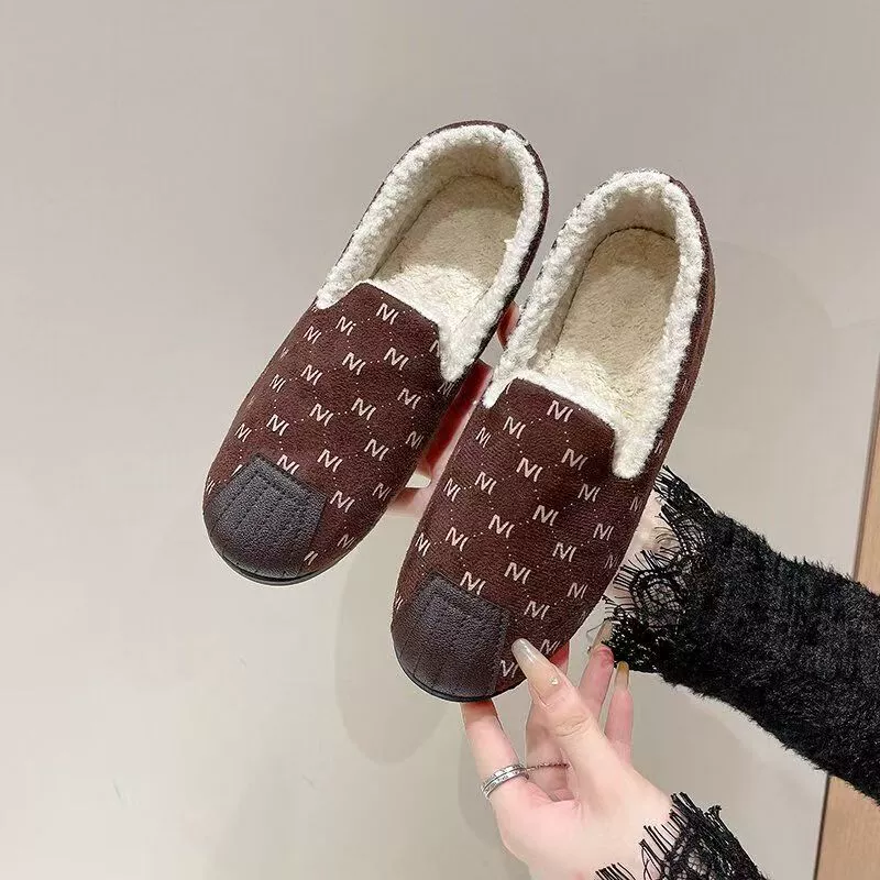 Тапочки Doudou зимние с хлопковой подкладкой, плюшевая отделка, плоская противоскользящая подошва, 36–40