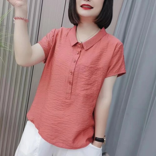 Icicle Silk Crepe Short-Sleeve Women's Top Summer Mother Short-Sleeve Top for Petite Women, Unique Design Women's Shirt