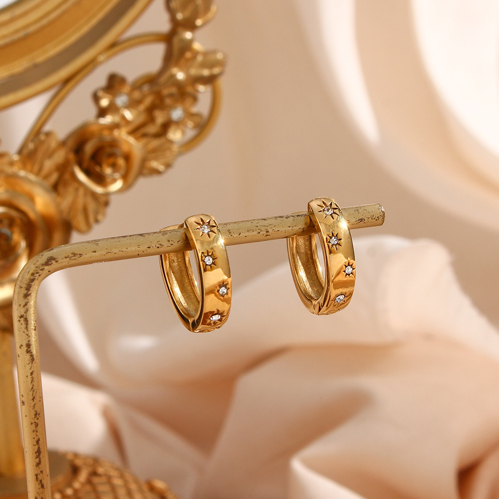 Daily Occasion 304 Stainless Steel Material PVD Coated Real Gold Plated 18K Gold Sun 304 Stainless Steel Fashion Waterproof Non Tarnish Earrings