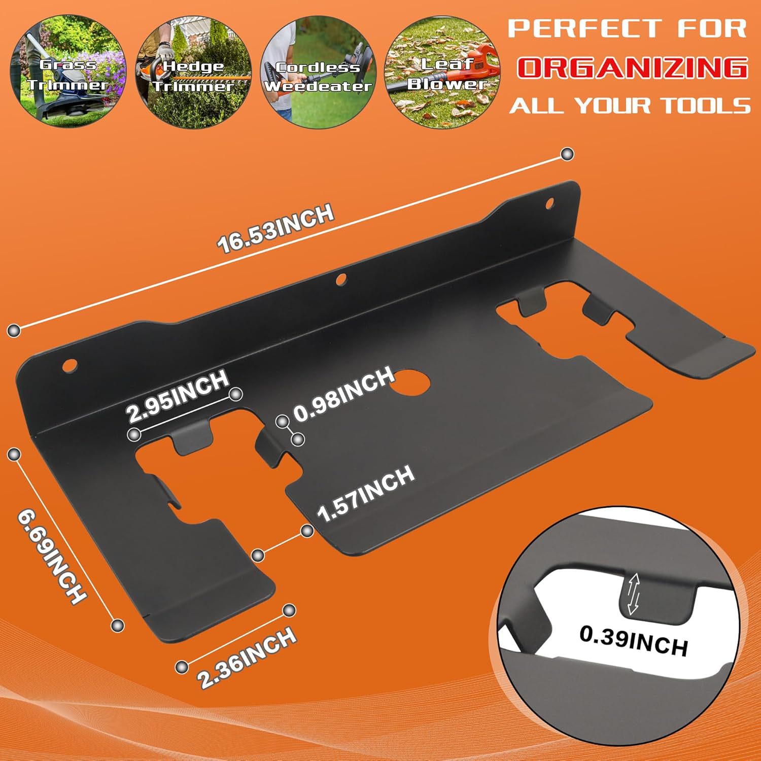 Ulibermagnet Garage Weed Trimmer Rack, Wall-Mounted 2-Slot Practical Storage Rack, Suitable for Garden Tools