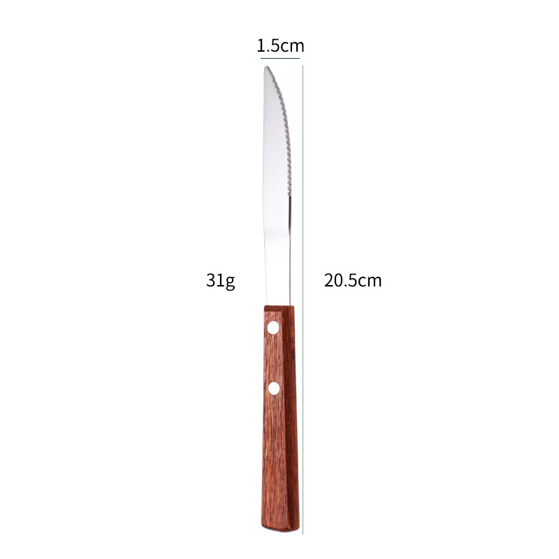 Transfronterizo Amazon 304 flores de madera de pera cubiertos de acero inoxidable mango de madera sólida cuchillo y tenedor cuchara set hotel hogar cuchillo y tenedor