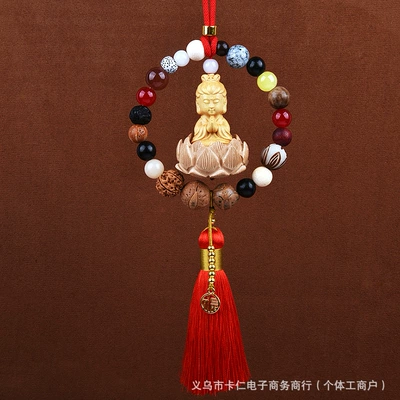 Car hanging, Car Pendant for Safety, Temple-Style Car - eighteen-seeds-guanyin-for-peace-red