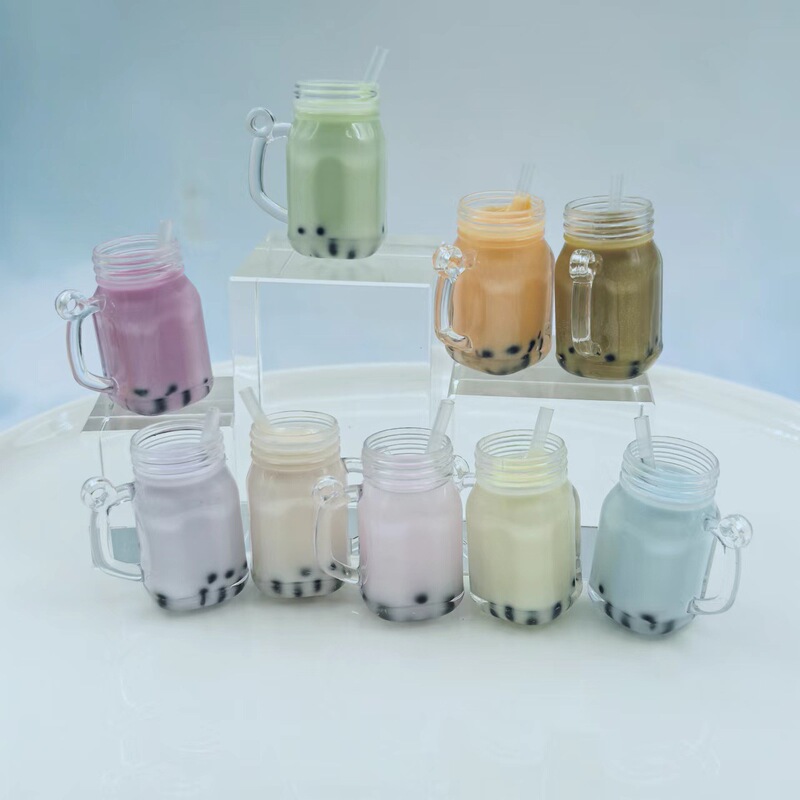 Mason Cup Milk Tea Macaron Color DIY Keychain Student Pencil Case Bag Pendant Accessories Cup Milk Tea Cup Resin
