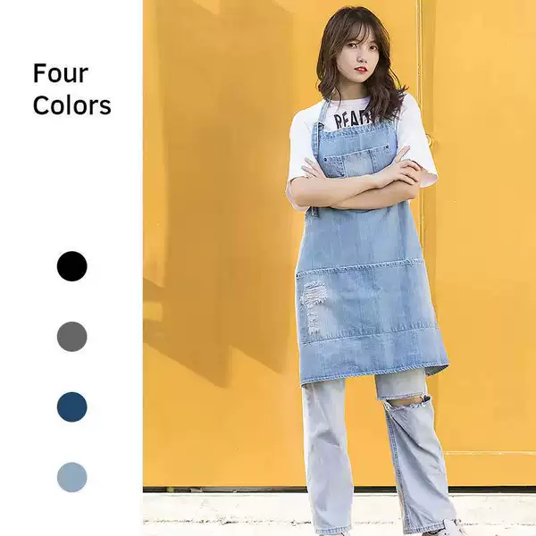 Foreign Trade Amazon Apron South Korea Japanese-style Washed Cotton Denim Apron Cross-border Advertising Apron