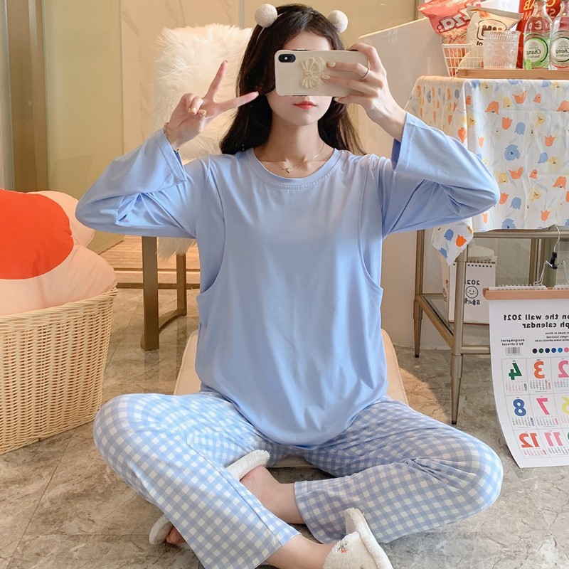 Fábrica de venta directa de ropa de bebé pijama de primavera y otoño mujeres embarazadas que amamantan delgada postparto para la lactancia de la ropa de hogar image 3