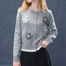 内搭冬装打底衫手工花朵开衫针织衫圆领毛衫上衣女半高领打底衫