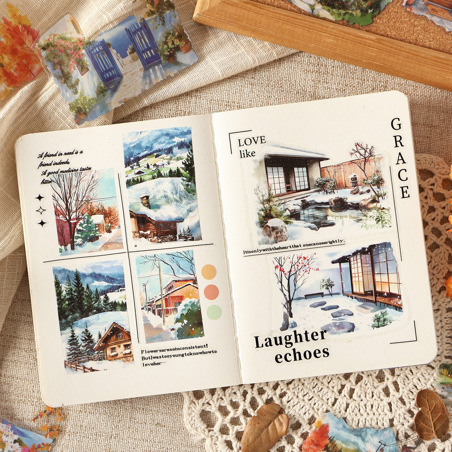 Four Seasons String Song Series Pet Impermeable Four Seasons Theme Scenic Sticker Pack Diy Hand Cart Material de decoración Pegatinas de collage