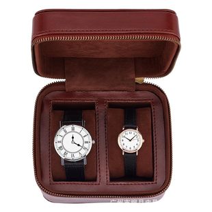 Cross-border Genuine Leather Two-piece Quartz Watch Storage Box Vintage Leather Zipper Watch Box with Watch Pillow Leather Bag