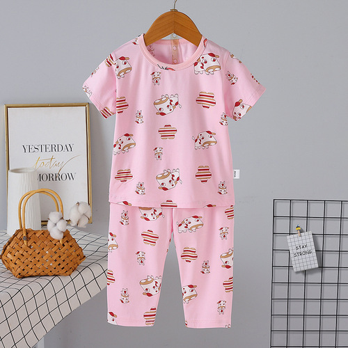 Pajamas summer thin set for boys and girls, children, babies, breathable home clothes sleepwear cotton set home clothes
